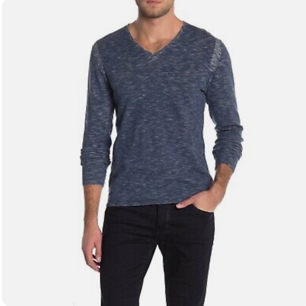 John Varvatos Star USA Men's Deep Blue Knit Cotton V-Neck Pullover Sweater